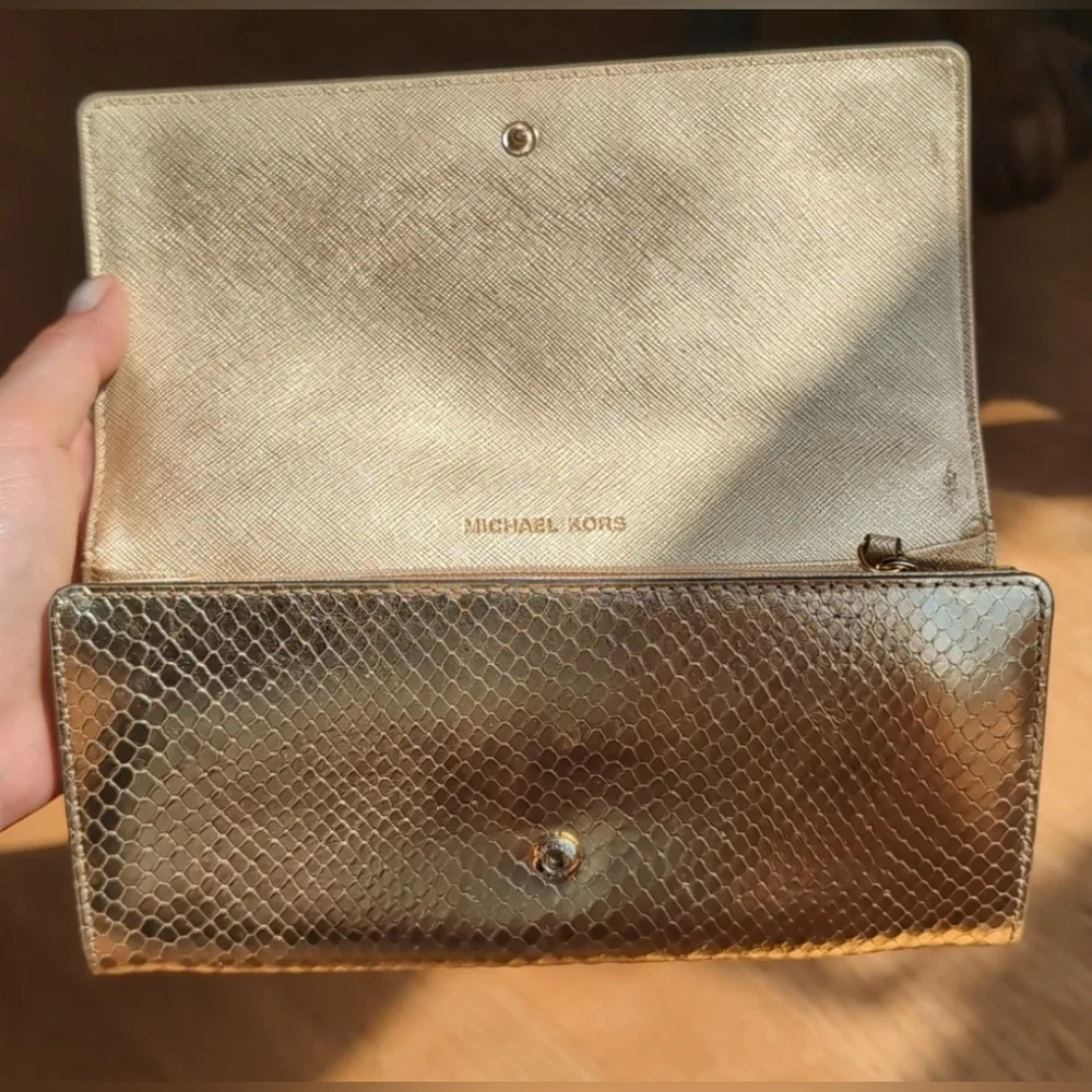 Michael Kors Metallic Gold Snake Print Clutch