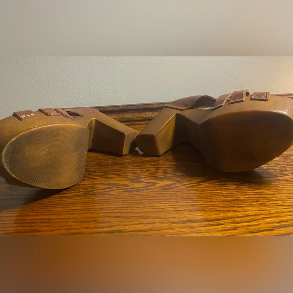 Levi’s Boho Chunky Braided Leather & Wood Platform Sandals Women’s Size 8