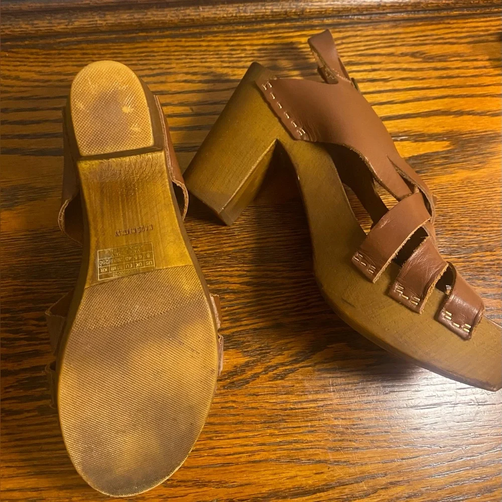 Levi’s Boho Chunky Braided Leather & Wood Platform Sandals Women’s Size 8