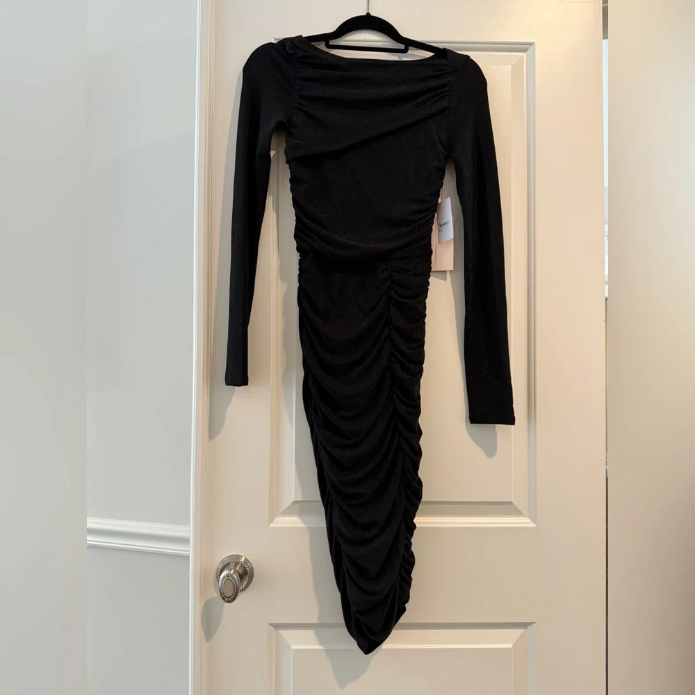 Rachel Parcell Black Asymmetrical Ruched Bodycon Dress