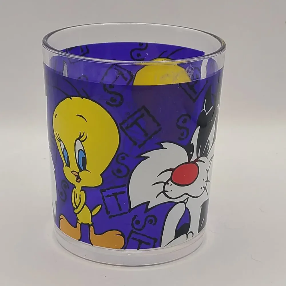 vintage 1994 Warner Brothers clear Plastic. mug featuring the Looney Tunes