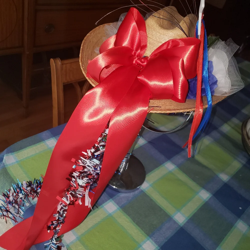 Patriotic Straw Party Hat with Star Decoration