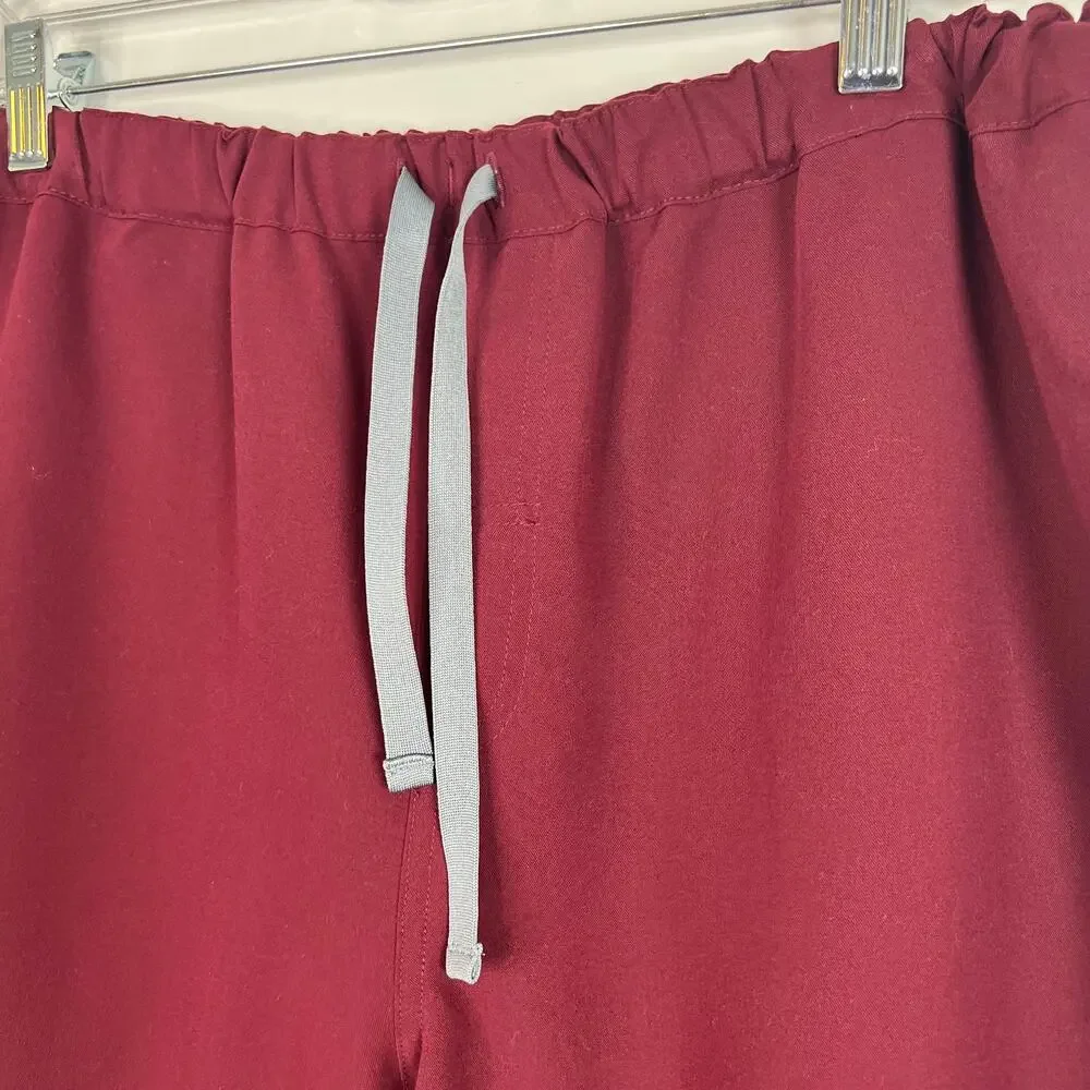 FIGS Pisco Basic Scrub Pants Burgundy Pull-on Elastic-Waist Straight Leg Size M