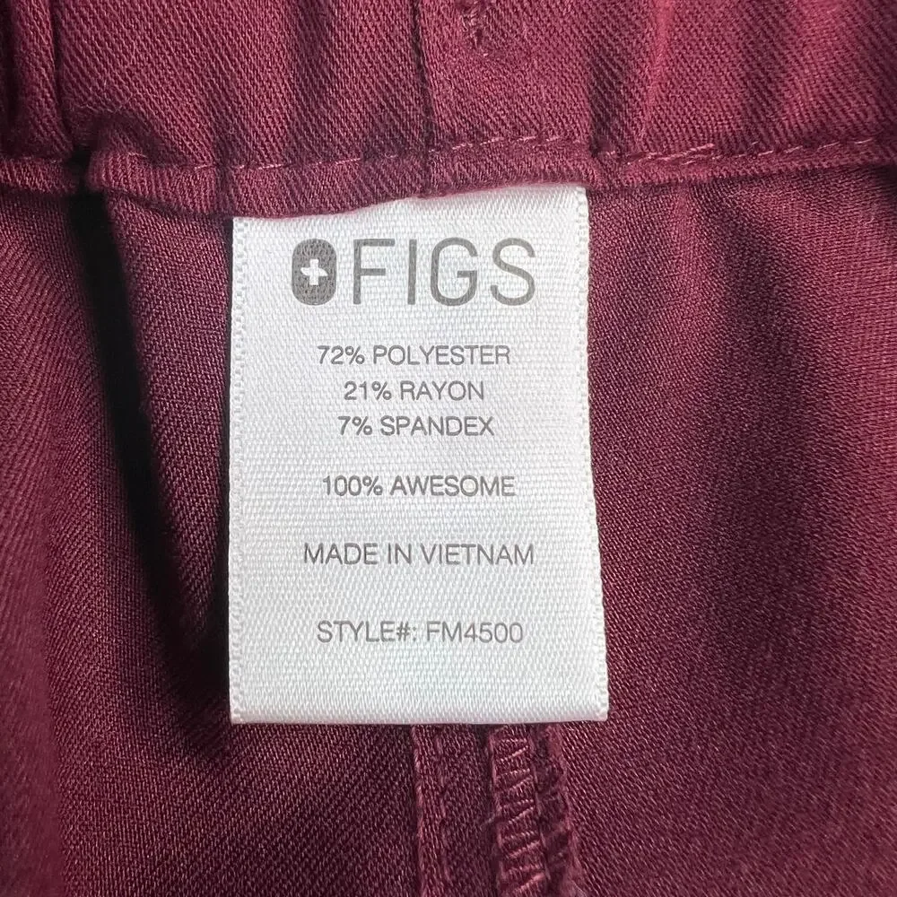 FIGS Pisco Basic Scrub Pants Burgundy Pull-on Elastic-Waist Straight Leg Size M