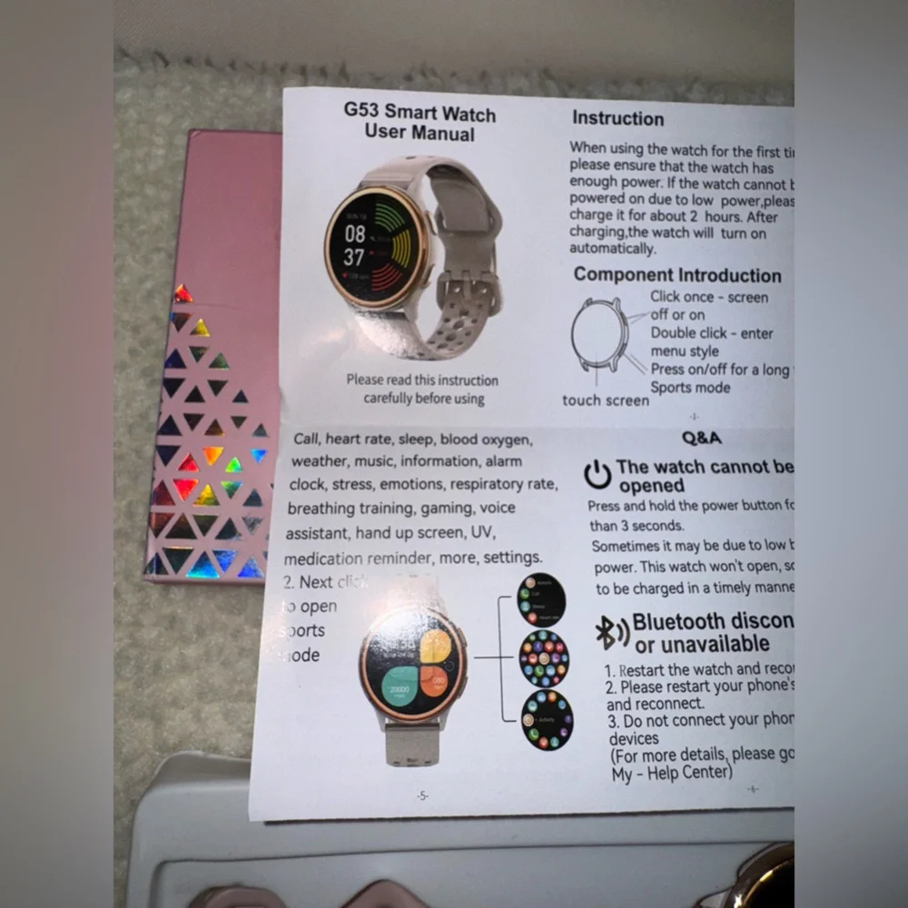 Smart Watch with Pink Bands, New