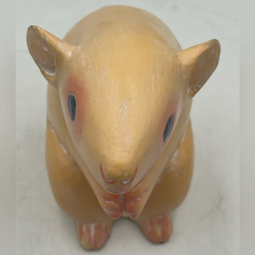 Vintage 6” Solid Wood Mouse / Hamster Hand Carved & Hand Painted Sculpture