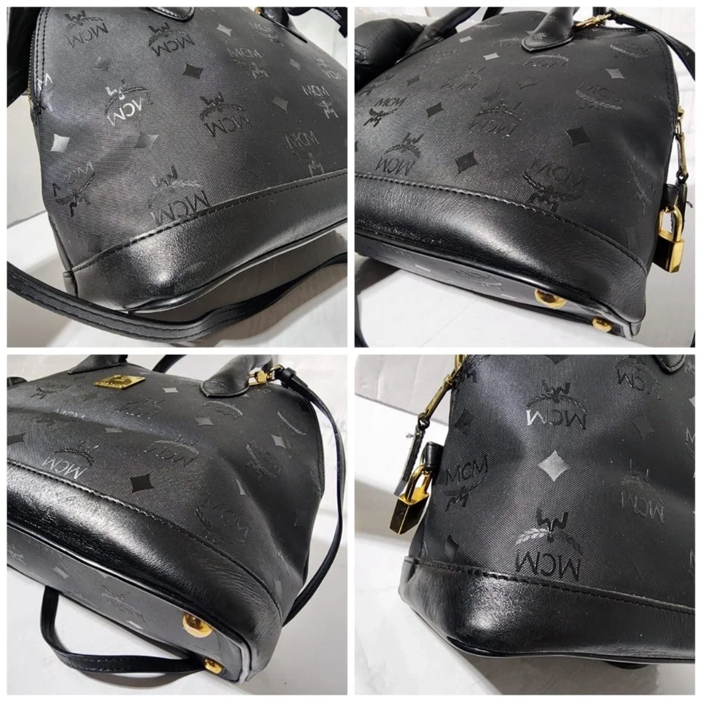 Authentic MCM Visestos Nylon Dome Satchel Bag Black