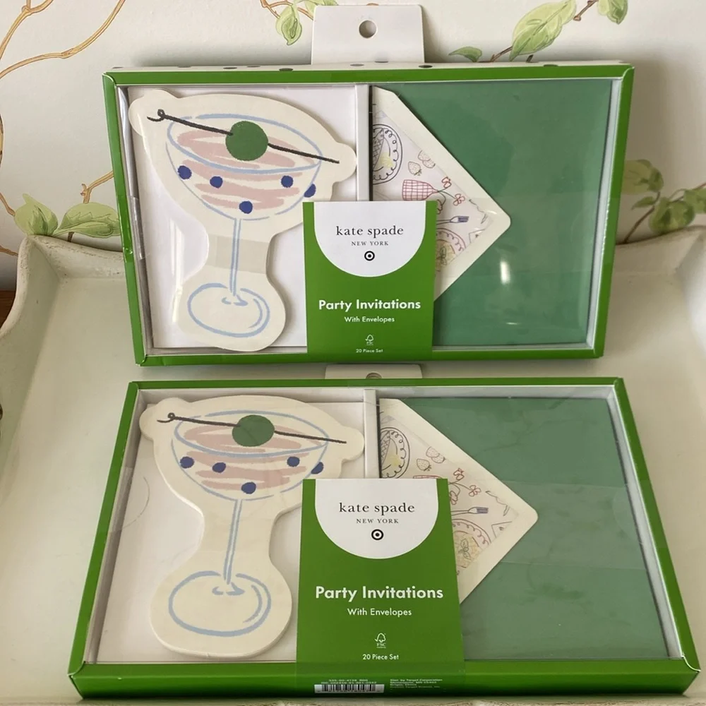 kate spade Martini Glass Party Invitations - 2 Boxes - 20 Invitations - NEW