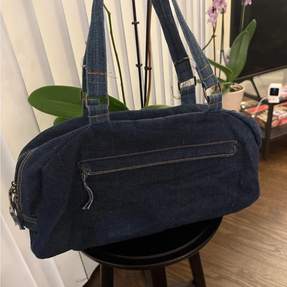 Denim Tote Bag with Pockets
