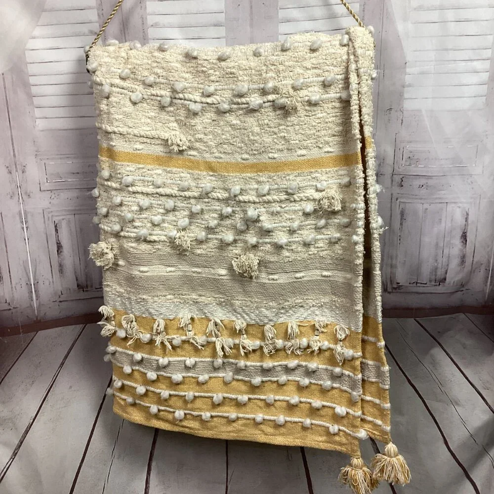 C&C California Yellow Cream Plush Decorative Throw