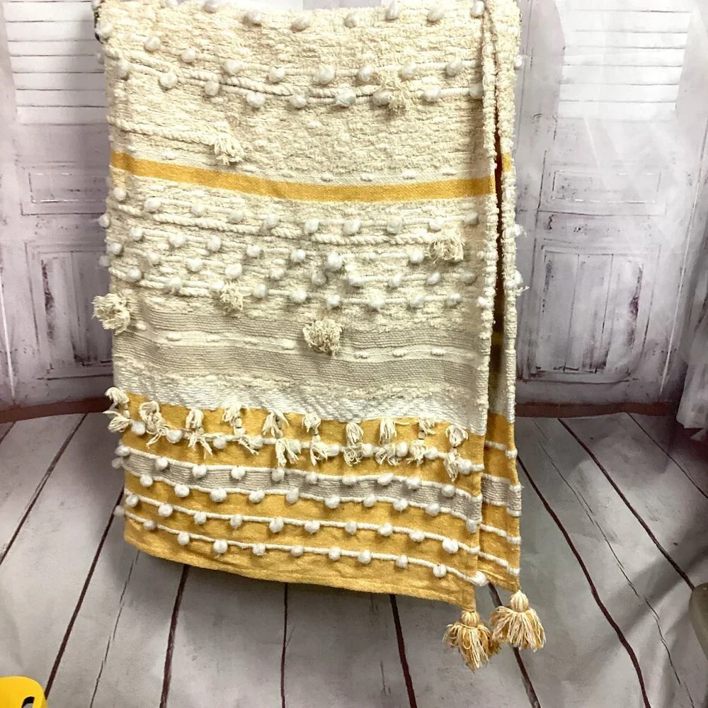 C&C California Yellow Cream Plush Decorative Throw