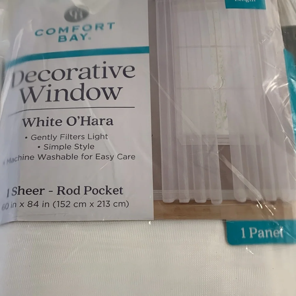 Comfort Bay 4 piece White Decorative sheer Window 60w x 84 L Curtain panels NEW