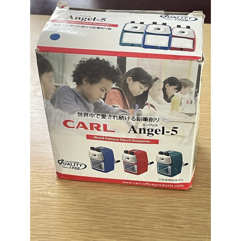 CARL Angel-5 Manual Pencil Sharpener with Metal Table Mount, Blue