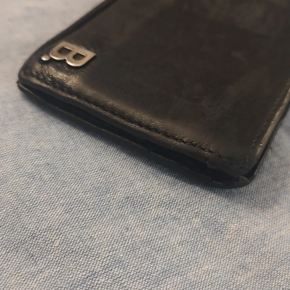 Balenciaga Bi-fold Leather Card Holder W/ Money Clip -Black- Used-See Photos