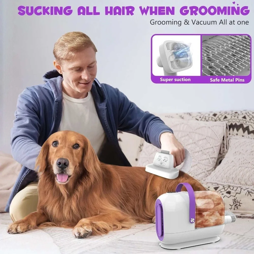 Pet Grooming Kit & Vacuum 99% Pet Hair Suction, 8 Pet Grooming Tools, 6 Nozzles,