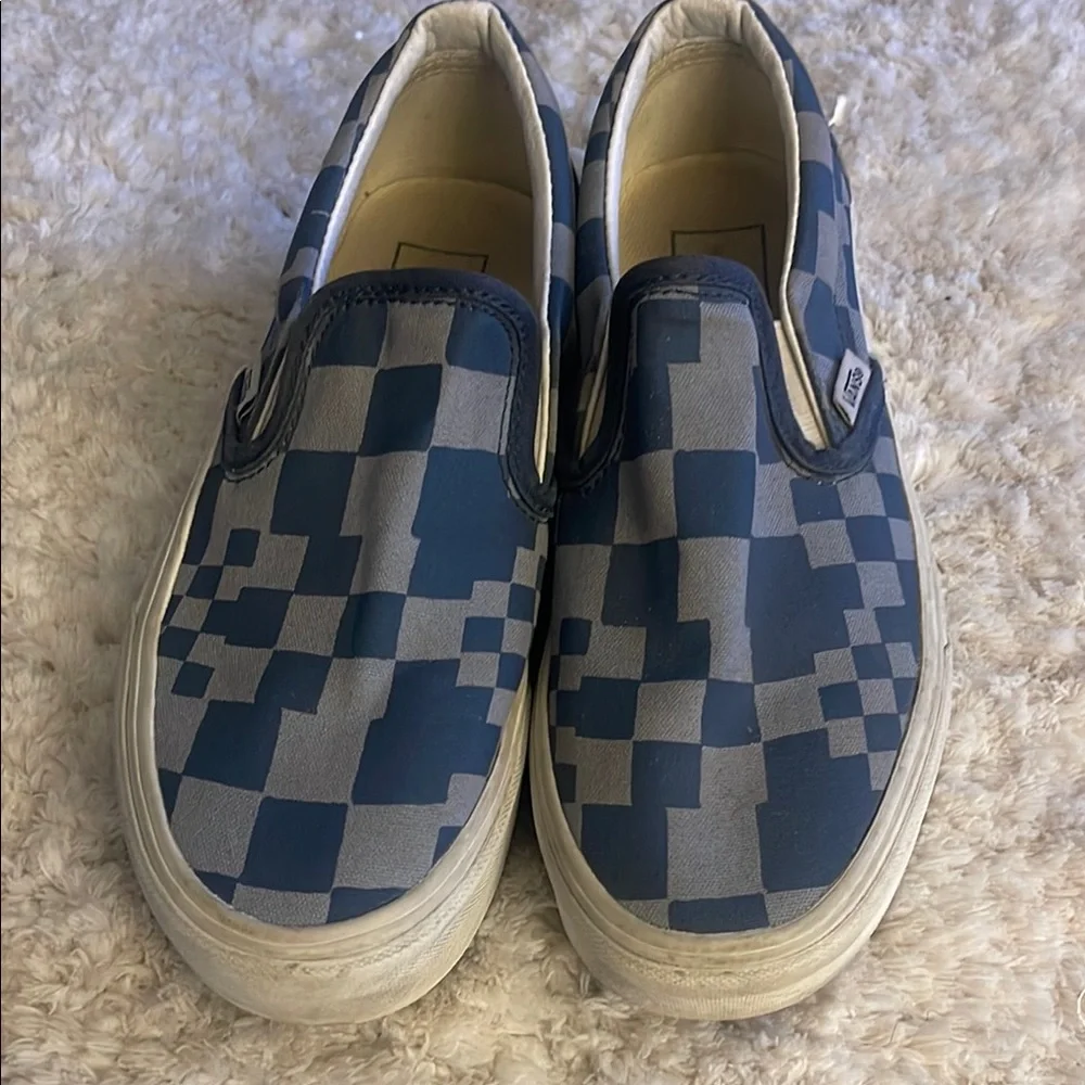 Vans Classic Stacked Platform Blue and Gray Checkered Slip-Ons 5 M 6.5 W