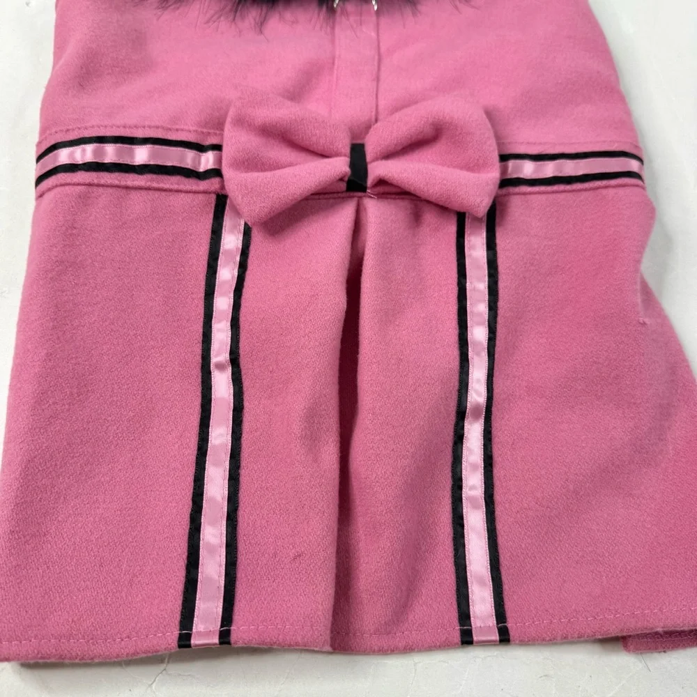 Pink Wool Fur Dog Harness Dress