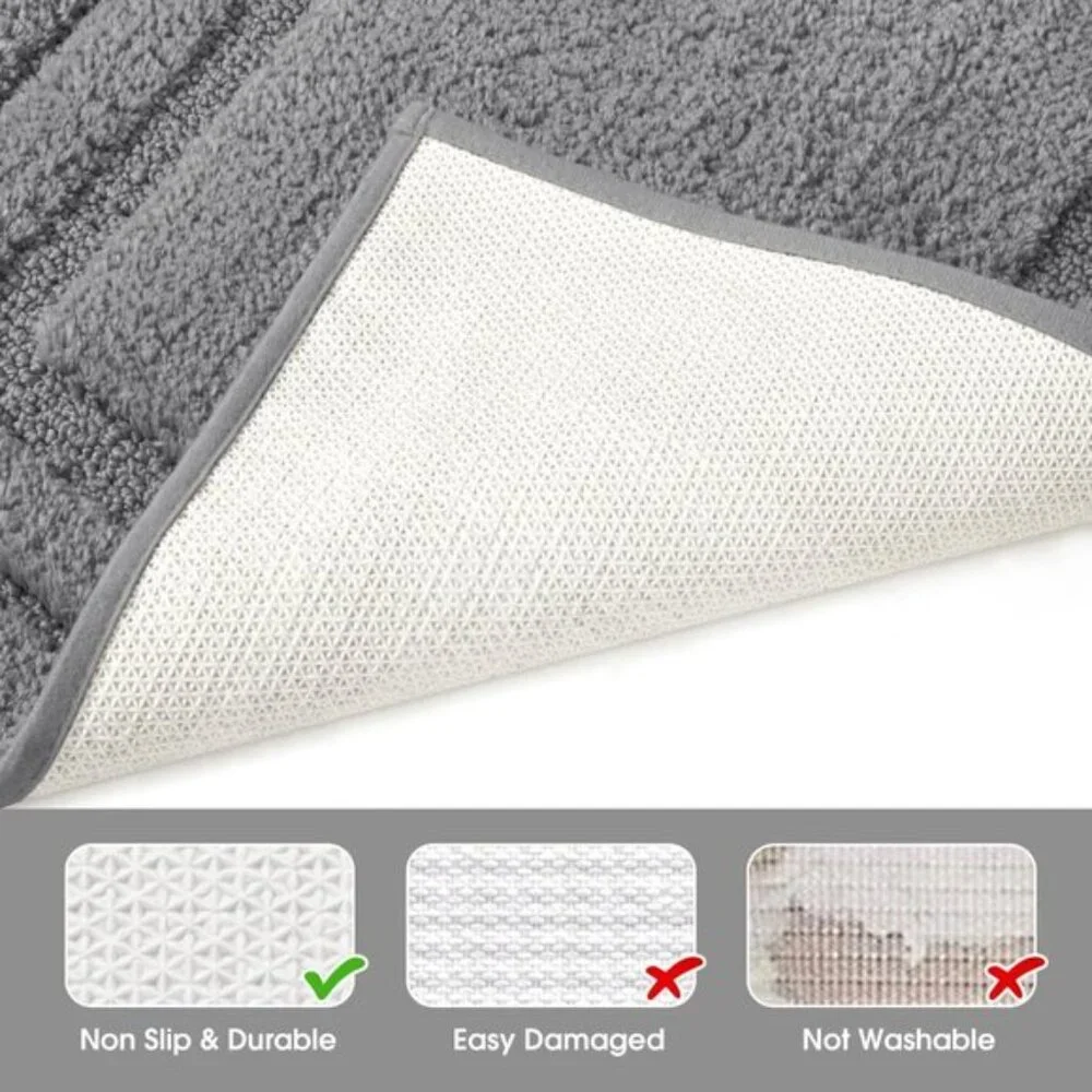 New 2-Piece Bathroom Rug Set, Soft Non-Slip Washable Microfiber Mats in Grey