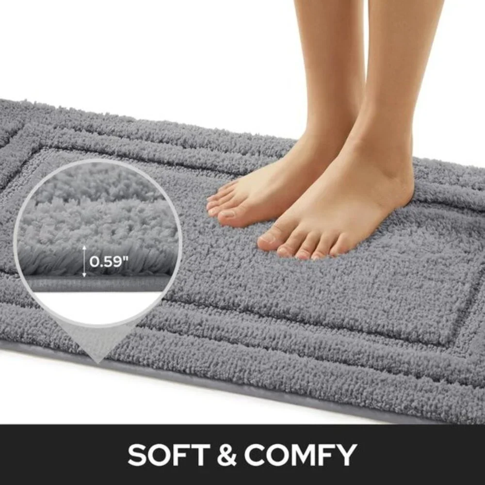 New 2-Piece Bathroom Rug Set, Soft Non-Slip Washable Microfiber Mats in Grey