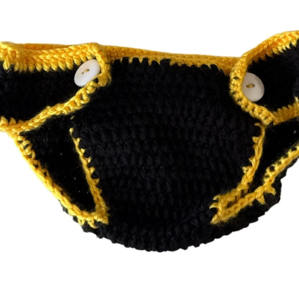 Handmade Black and Yellow Crochet Baby Steelers football inspired set photo pro