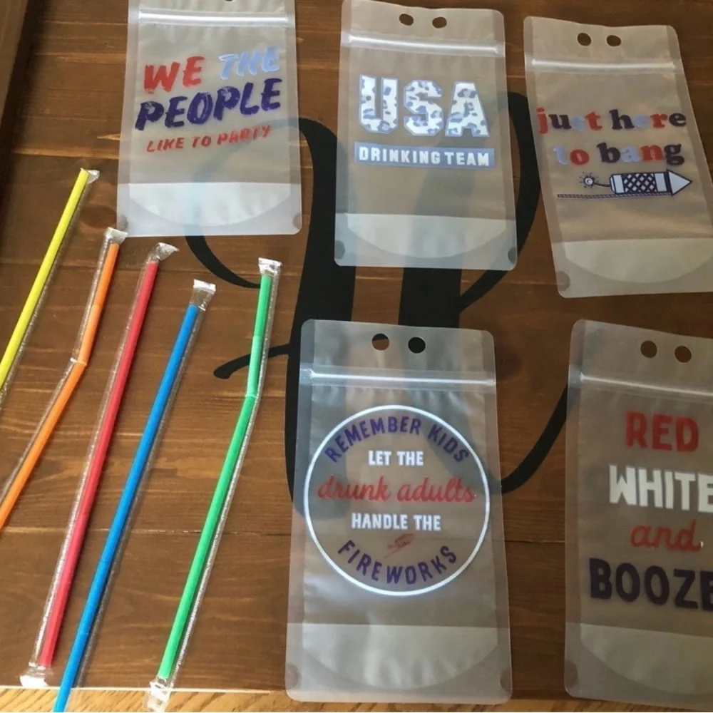 Patriotic Party Drink Pouches - Red, Blue, White July 4th Boozy America 250