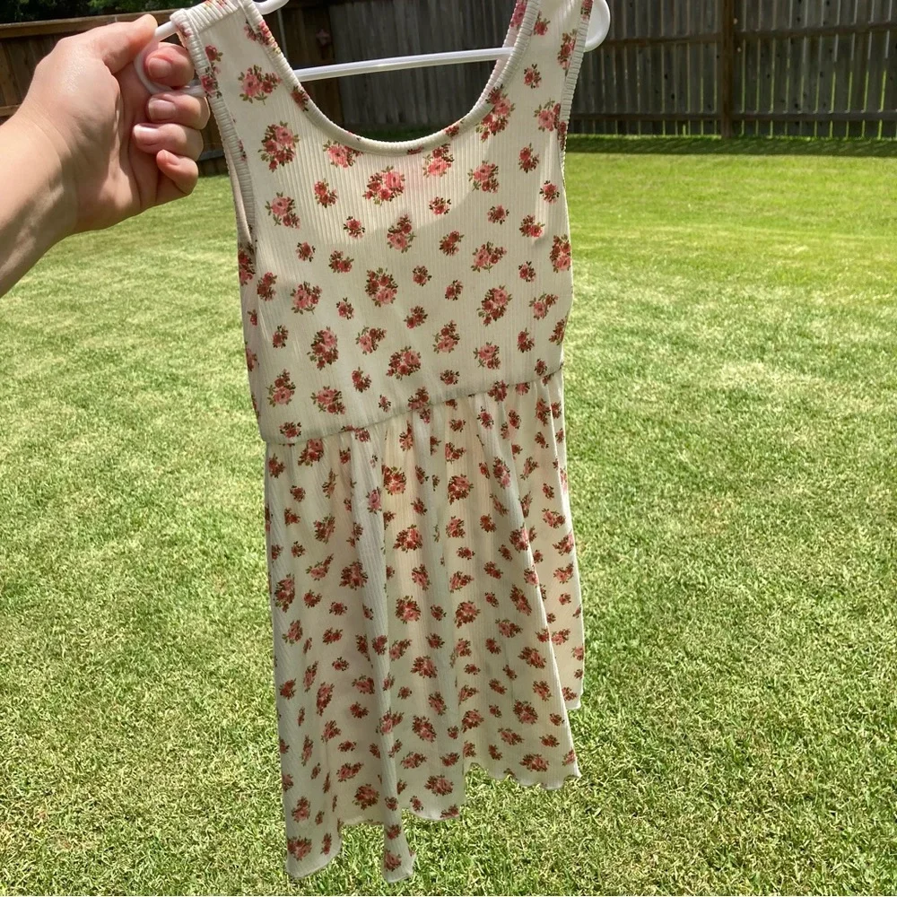 Zunie Girl cream with flowers ribbed tank dress girls size small 6/6x GUC