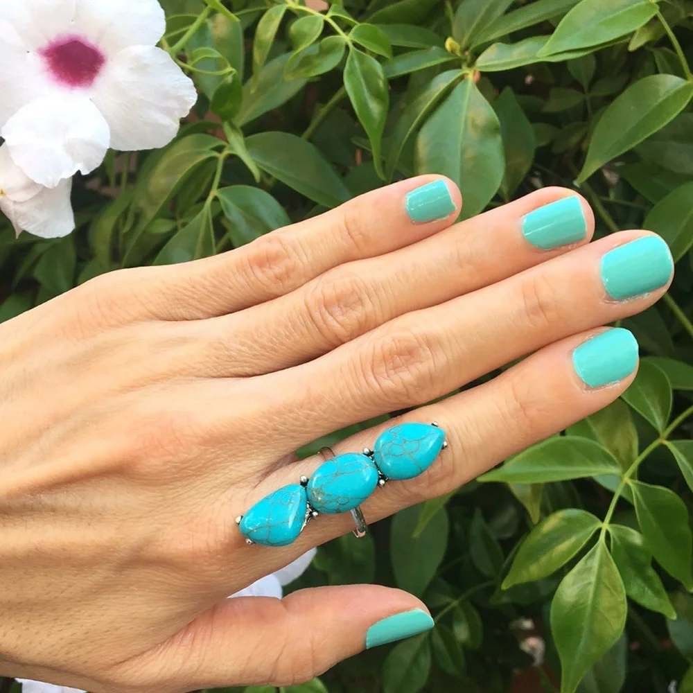Turquoise + Silver Boho Statement Ring
