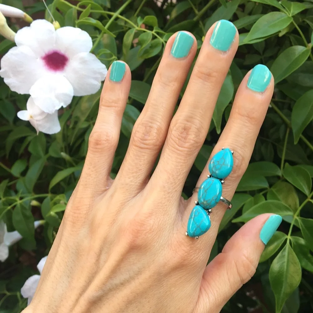 Turquoise + Silver Boho Statement Ring