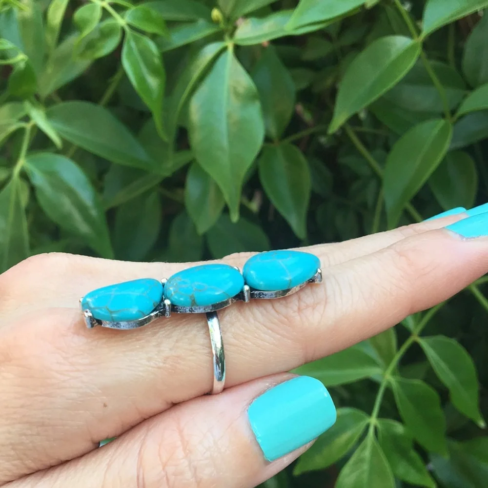Turquoise + Silver Boho Statement Ring