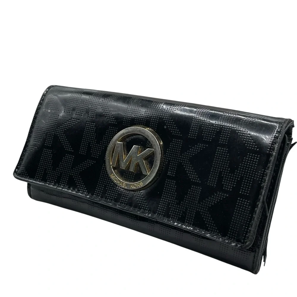 ❤️ Michael Kors Fulton Black Patent Leather Continental Wallet