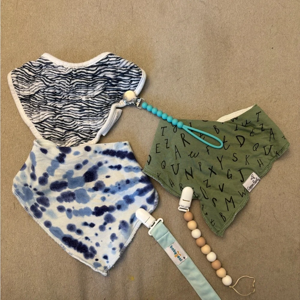 Pottery Barn Kids, Angel Dear and Cooper Pearl Bandana Bibs with Paci Clips