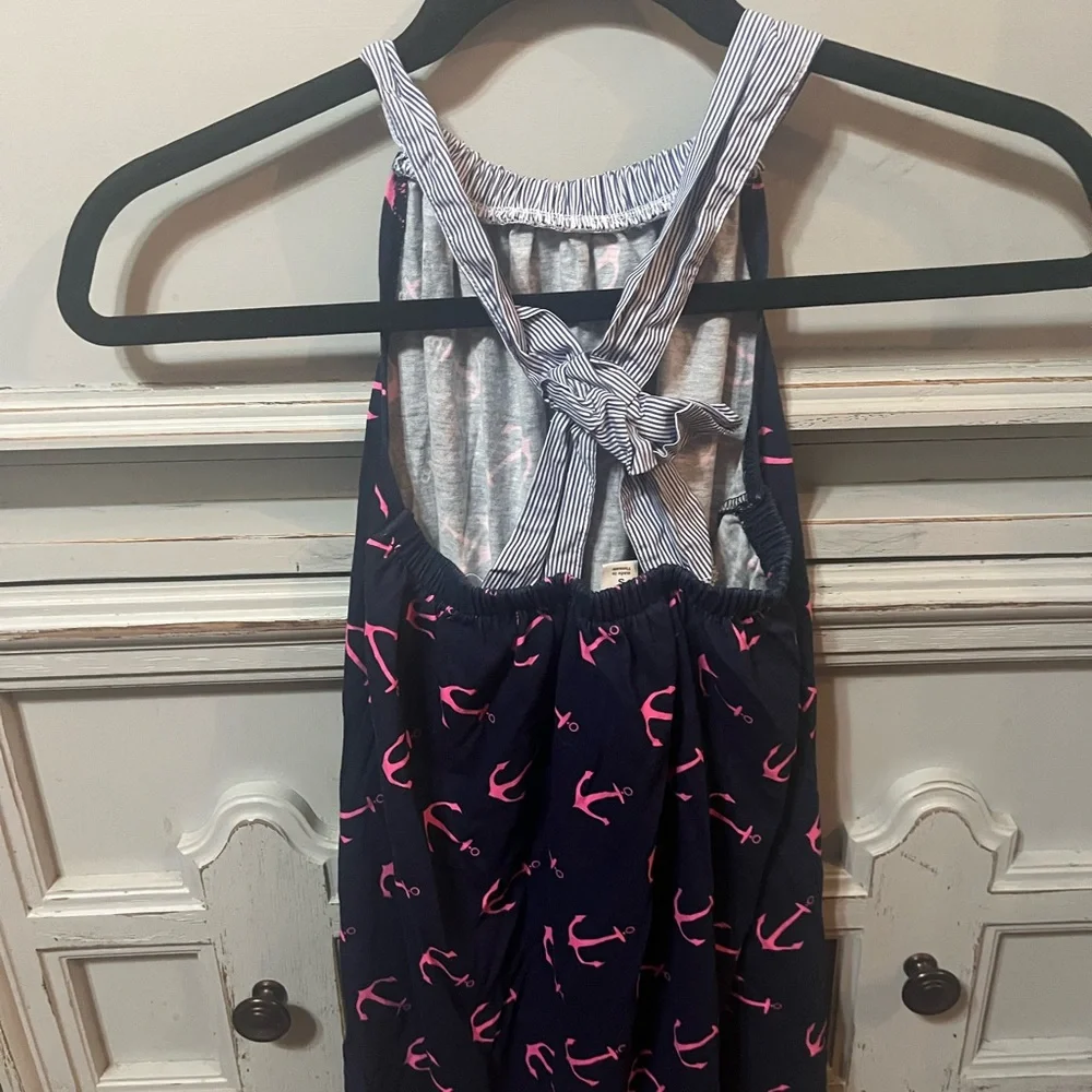 Crewcuts Navy Dress with Pink Highlights and Striped Straps- nautical anchor