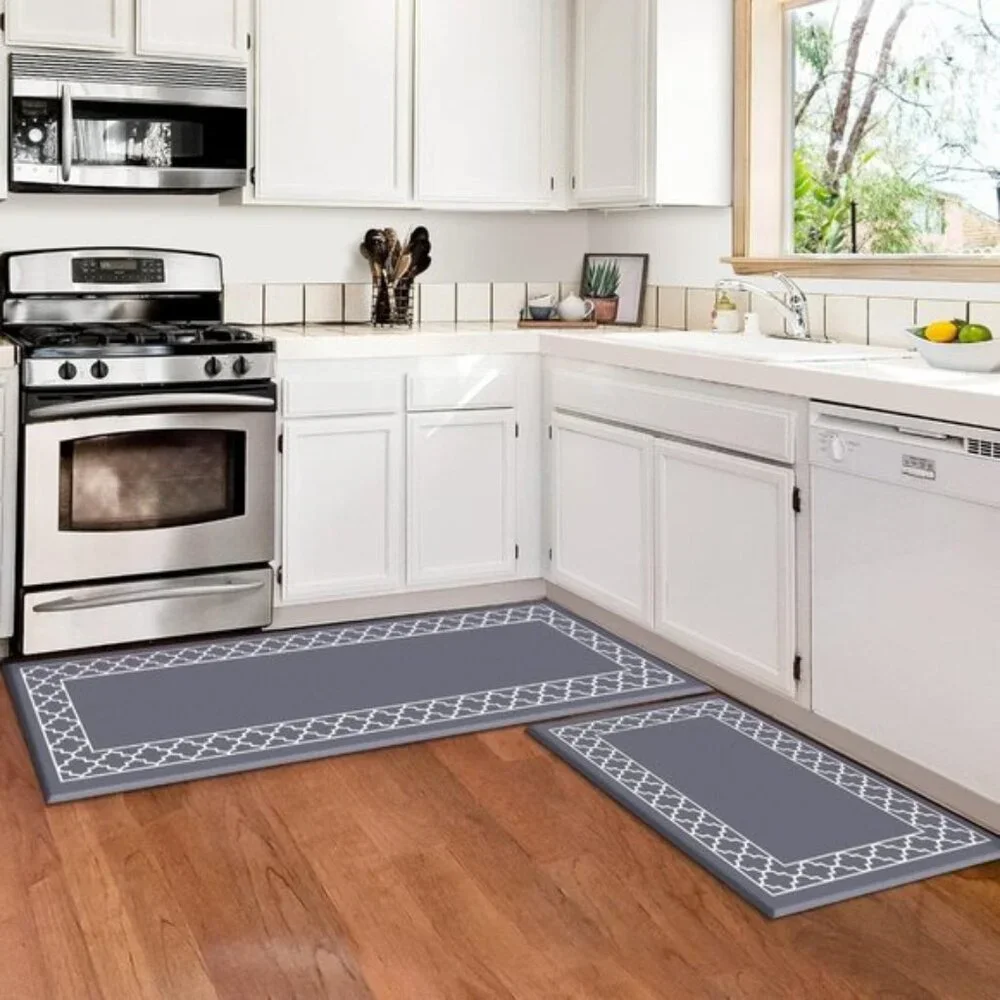 New Grey Anti-Fatigue Kitchen Mats, 2Pcs Waterproof Memory Foam Rugs for Floor