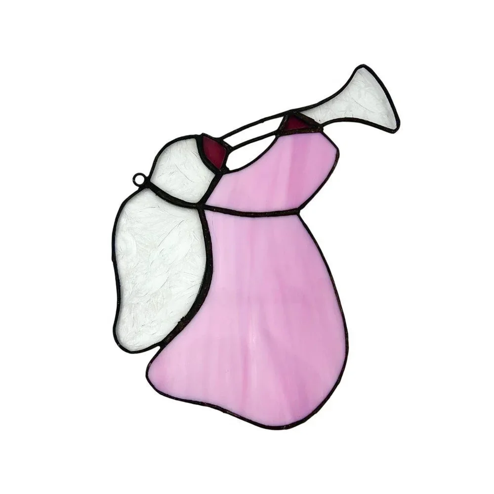 PINK ANGEL W/ TRUMPET STAINED GLASS SUN CATCHER WINDOW HANGING!