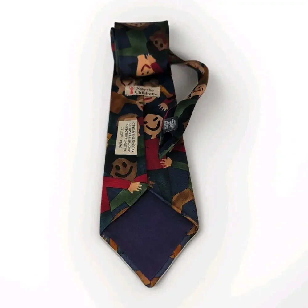 Save the Children Vintage Silk Necktie Child Artwork Multicolor USA