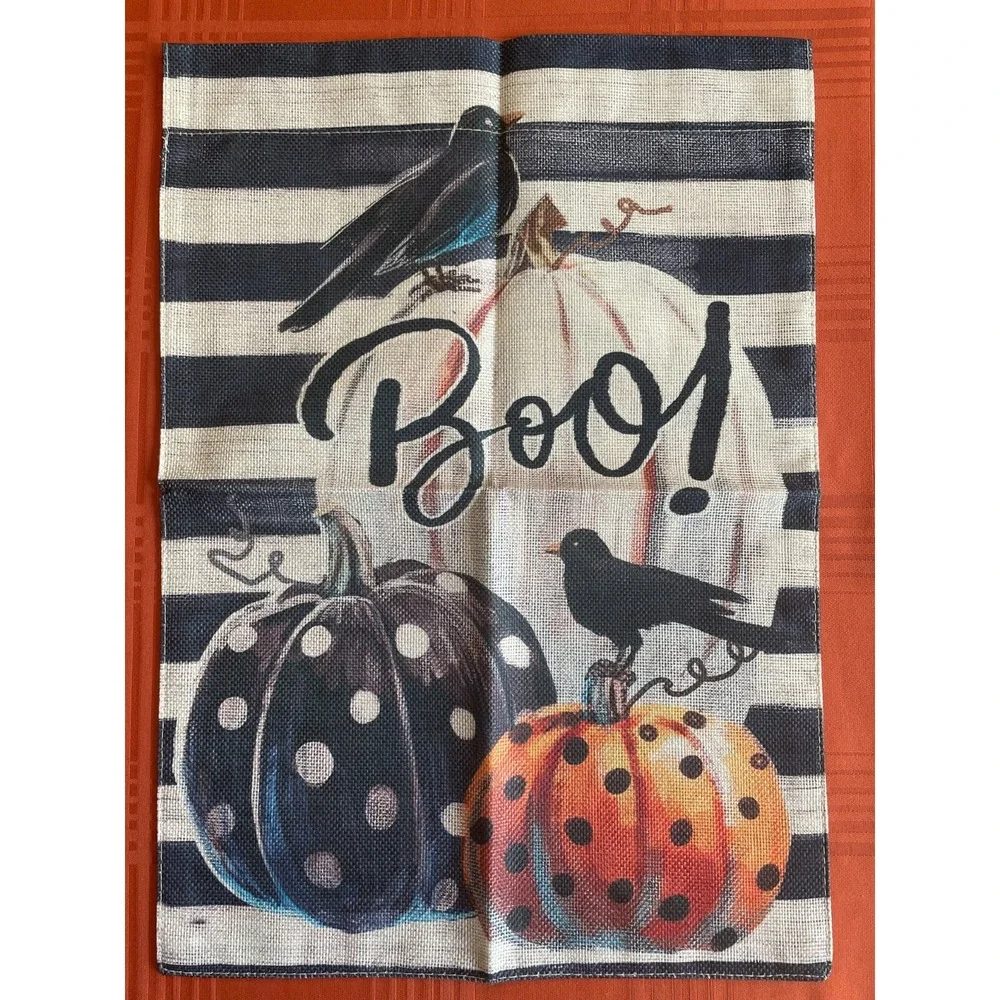 Boo! Halloween Pumpkins Trick or Treat Garden Flag 12 x 18 Double Sided