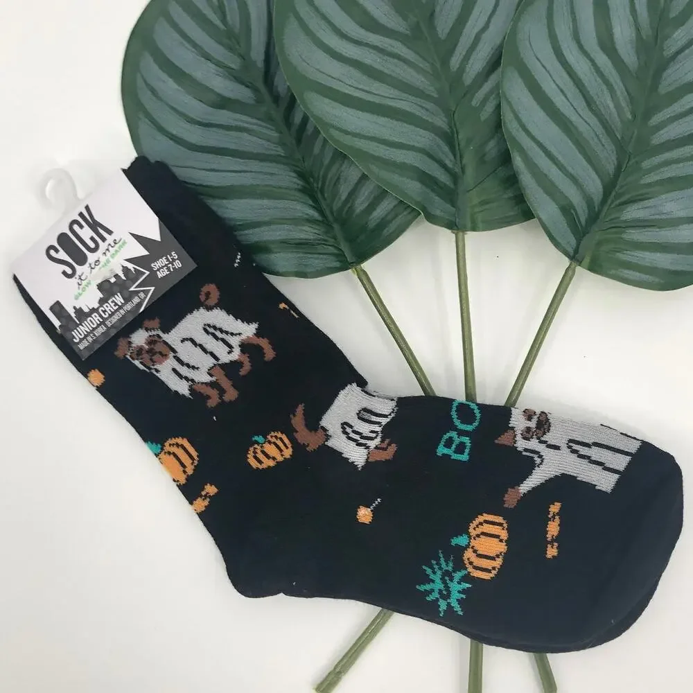 Sock It To Me Glow In The Dark Black Dog Ghost Costume Halloween Kids Crew Socks