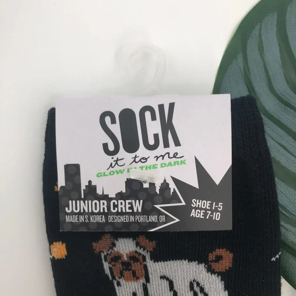 Sock It To Me Glow In The Dark Black Dog Ghost Costume Halloween Kids Crew Socks