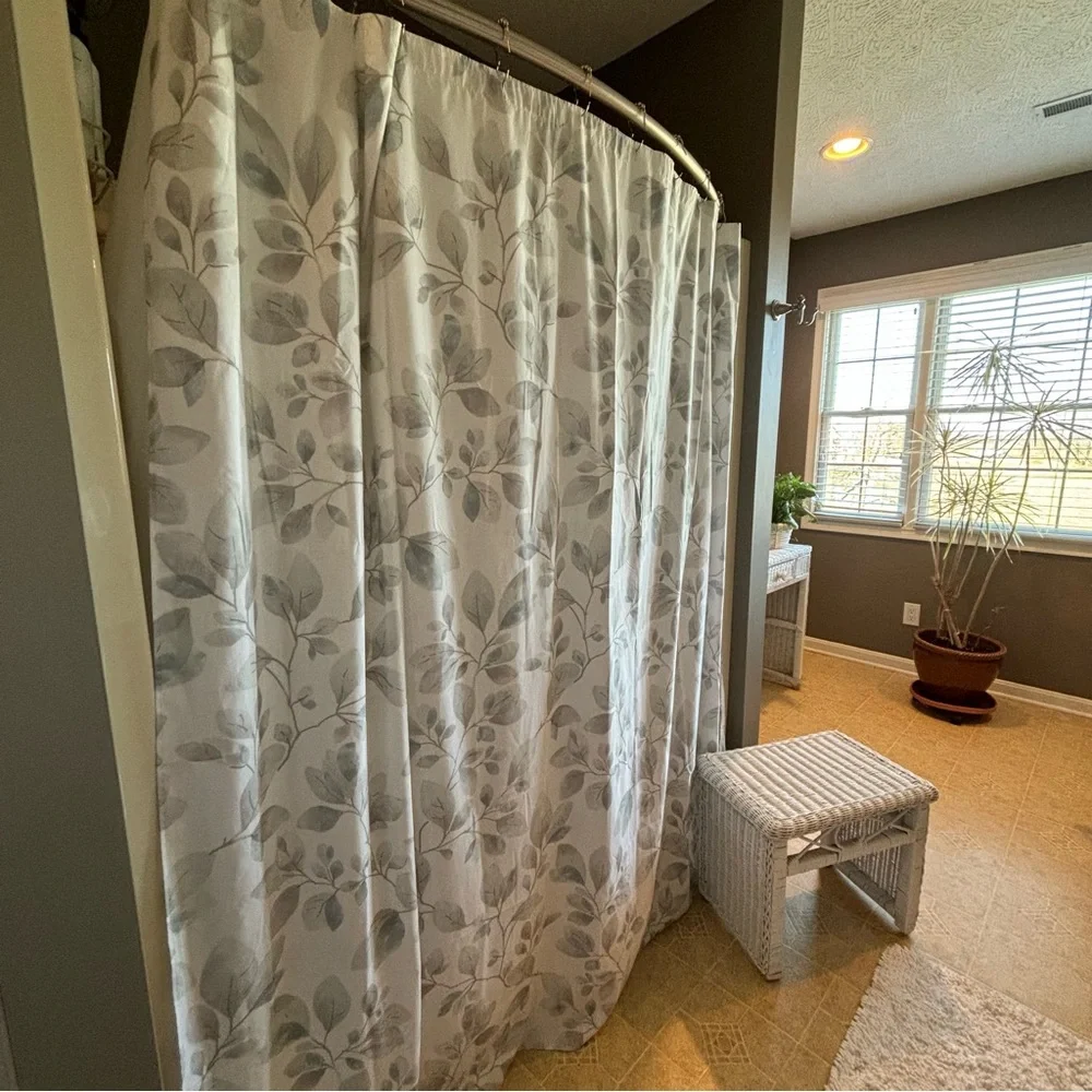 Room & Retreat shower curtain pastel leaf print white & sage green LIKE …