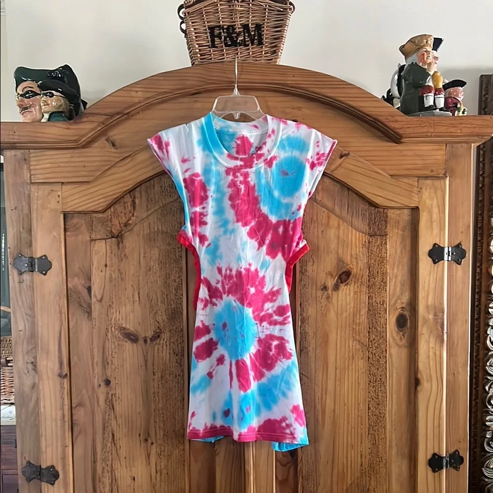 Upcycled / Reworked Handmade Tie Dyed T-Shirt Dress w/ Side Cutouts Size: XS