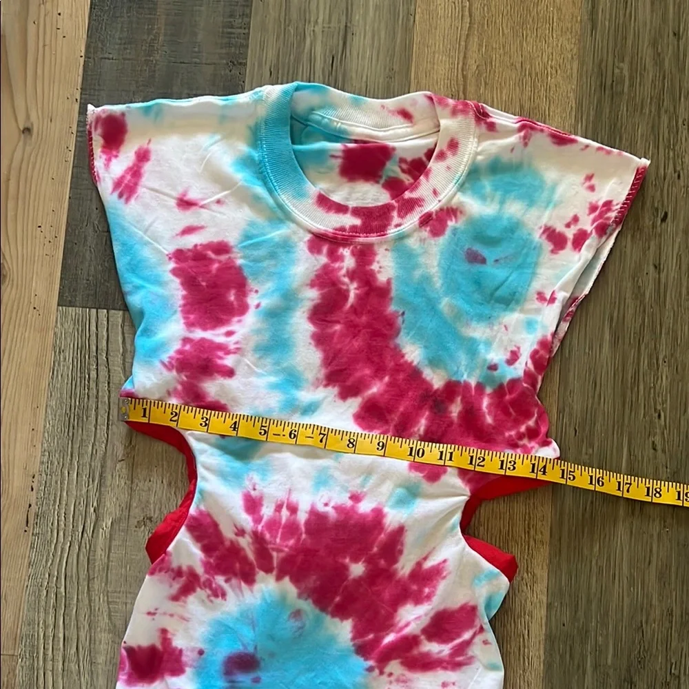 Upcycled / Reworked Handmade Tie Dyed T-Shirt Dress w/ Side Cutouts Size: XS