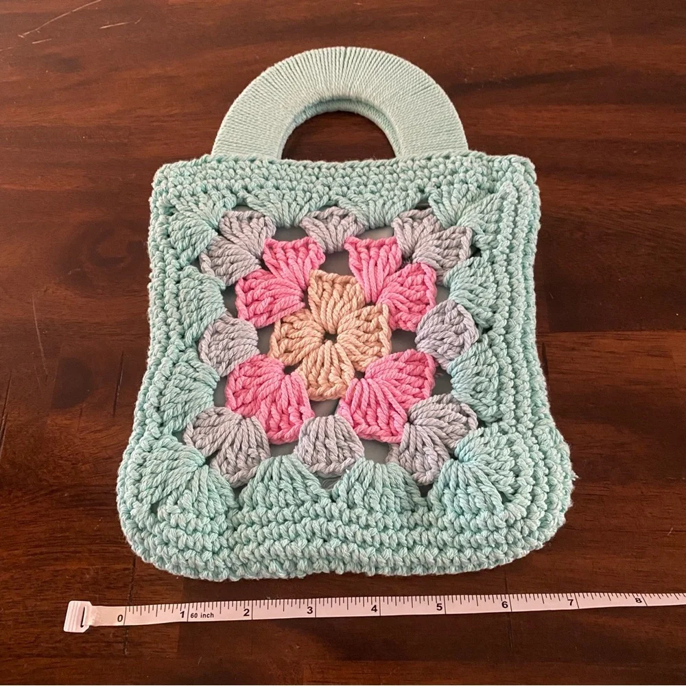Art Class Green and Pink Granny Crochet Clutch