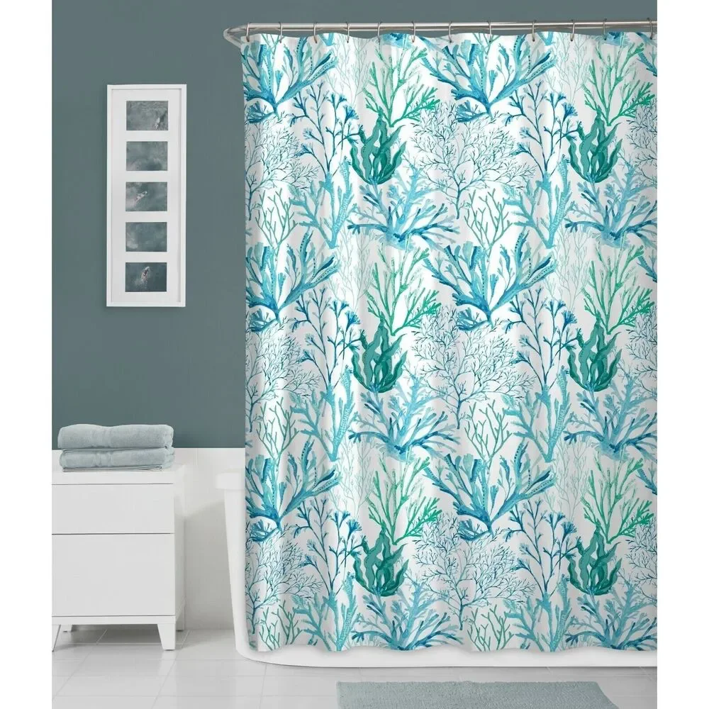 Zenna Coral Dream Shower Curtain Blue Green White Polyester 70 x 72-in Bath Gift