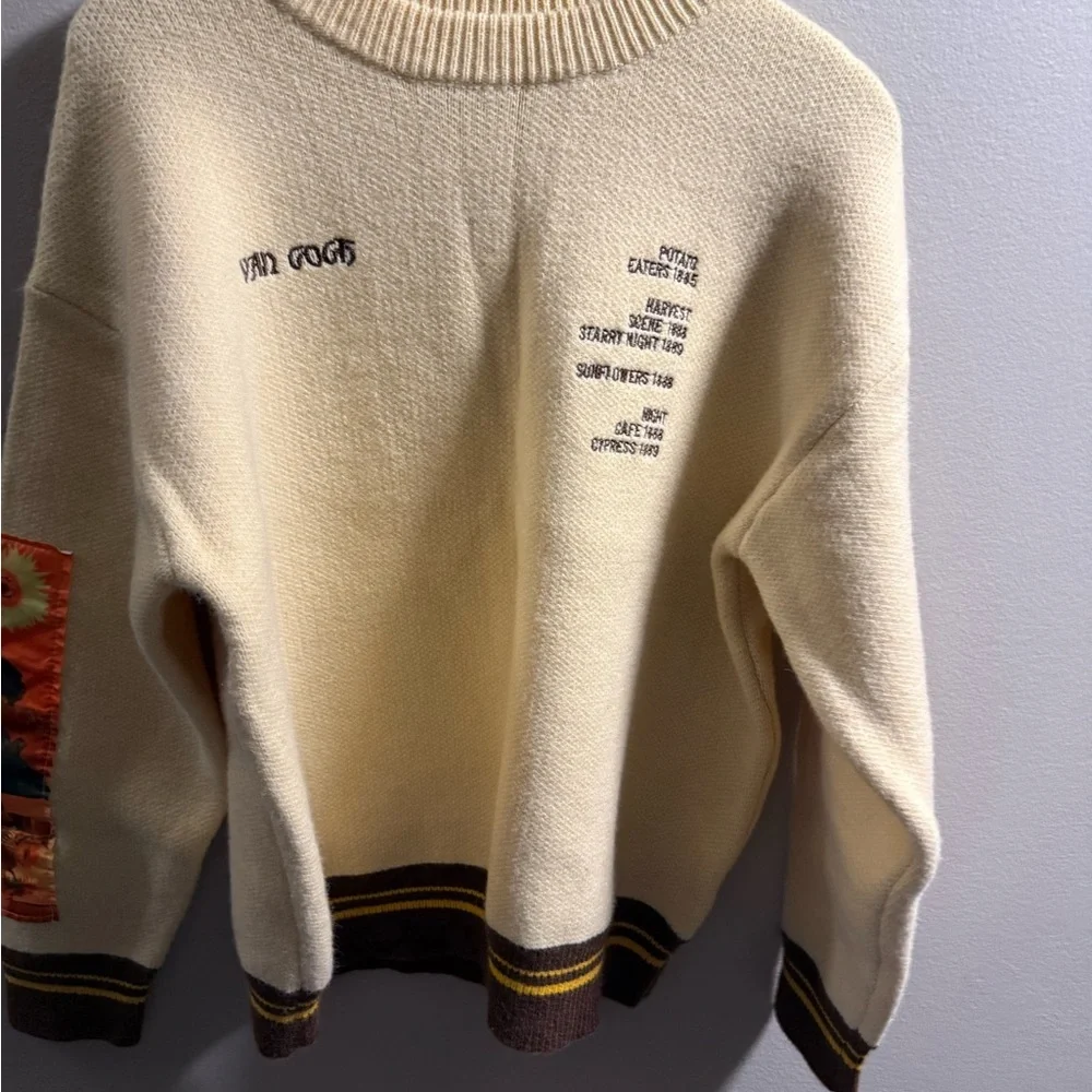 Aelfric Eden Cream and Brown Crewneck Sweater with Minimalist Design Van Gogh
