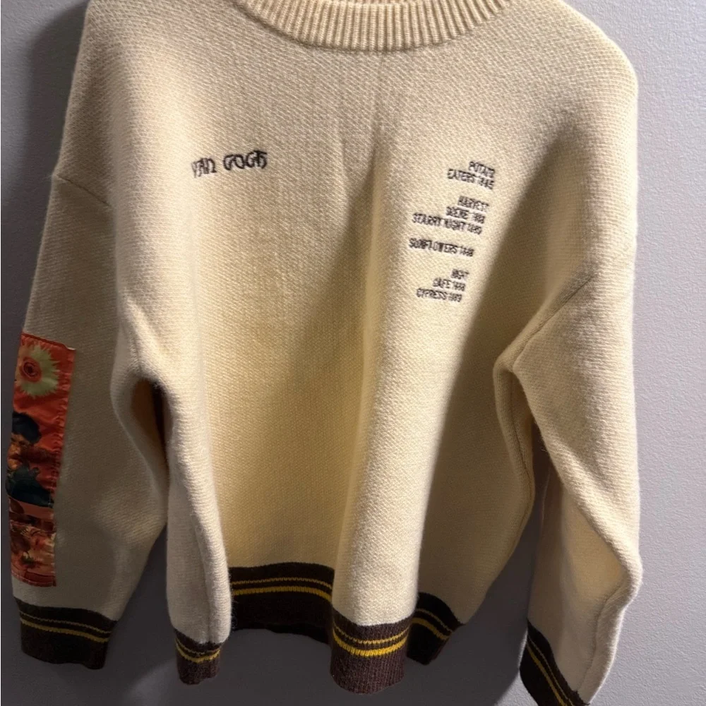 Aelfric Eden Cream and Brown Crewneck Sweater with Minimalist Design Van Gogh