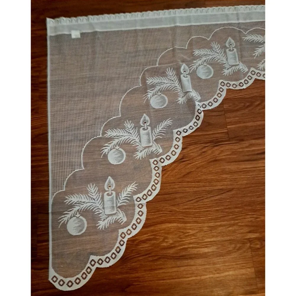 White Lace Swag Valance Christmas Candles Ornament Cottage Country 70x36