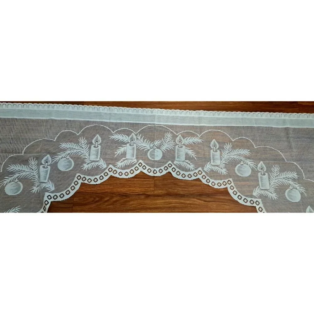 White Lace Swag Valance Christmas Candles Ornament Cottage Country 70x36