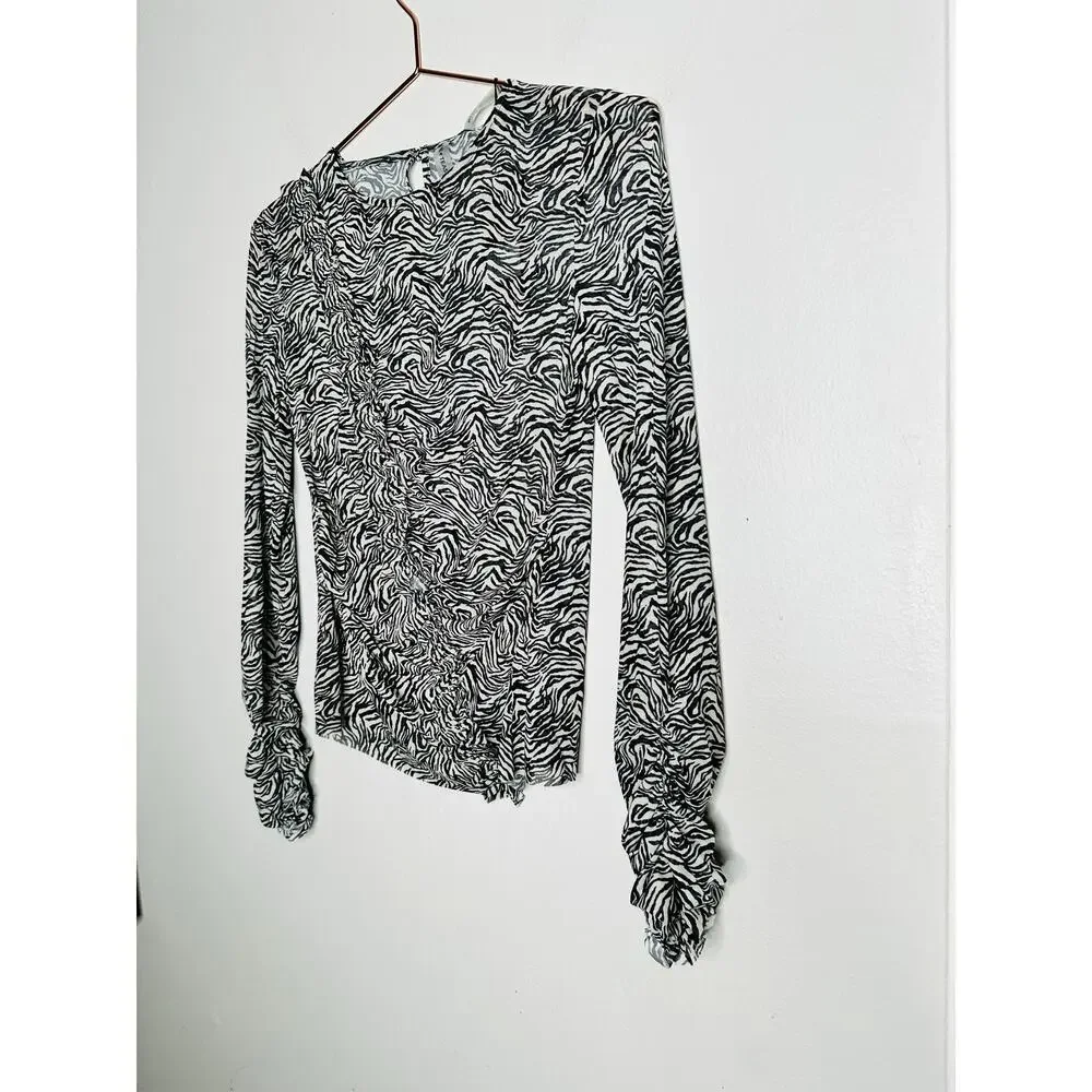 ONE TEASPOON Black White Interfere Ruffle Long Sleeve Party Top NWT Size Small