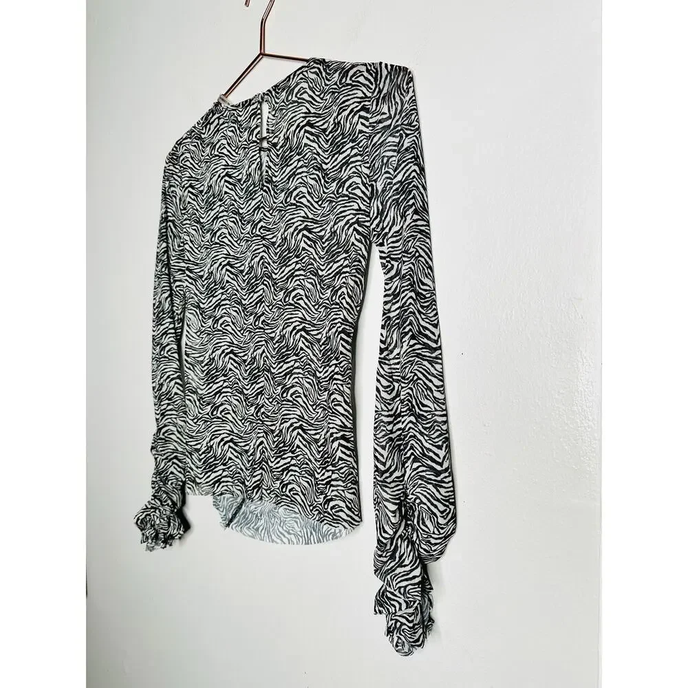ONE TEASPOON Black White Interfere Ruffle Long Sleeve Party Top NWT Size Small