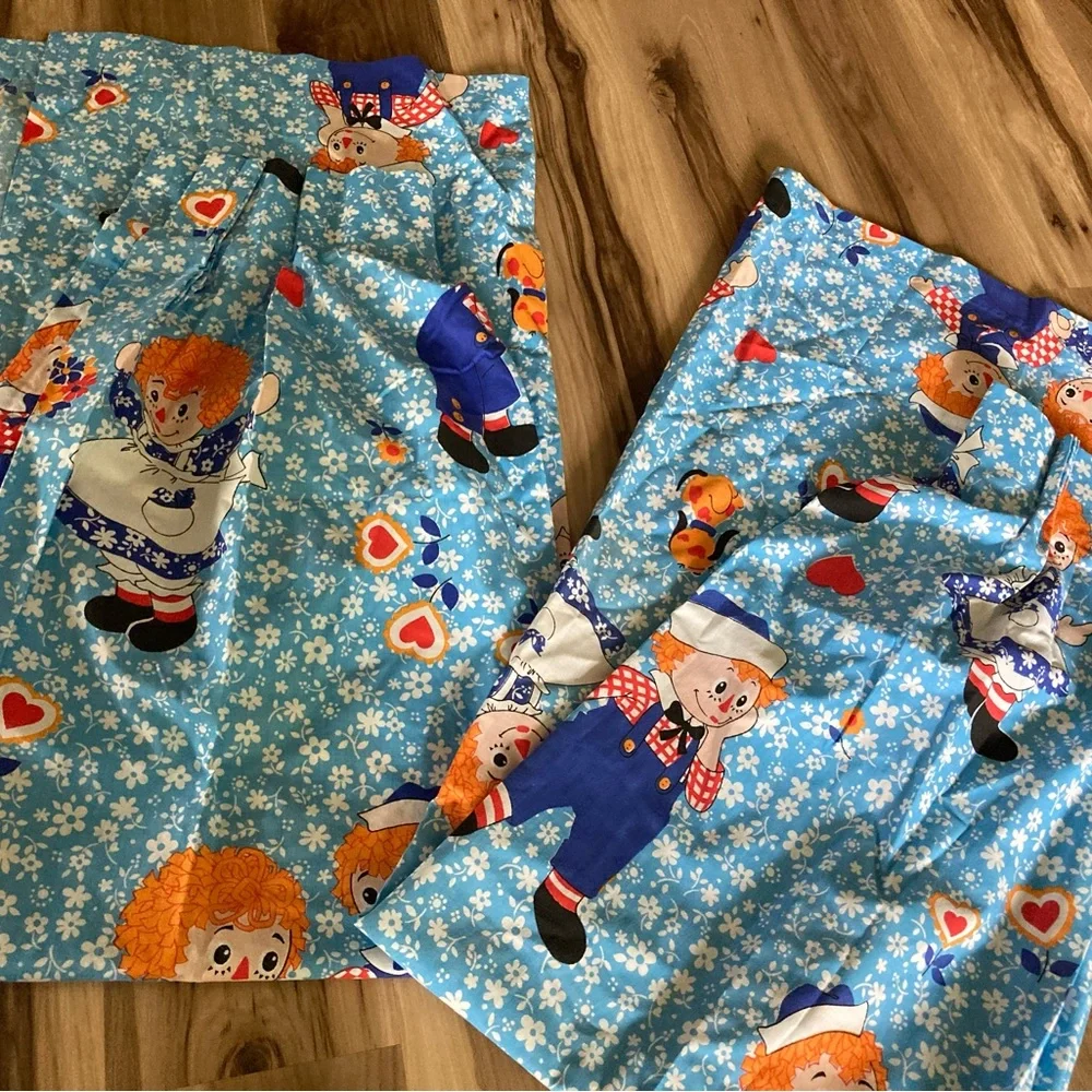 Raggedy Ann Andy curtains Panels Bobbs Merrill Co 23x62 Vintage